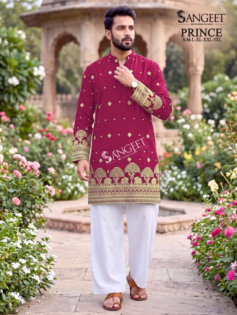 Sangeet Prince Rayon Crush Embroidery Short Mens Kurta